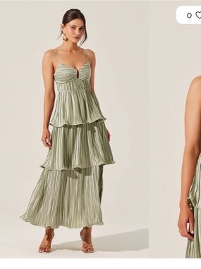 Astr Sage Green Pleated Tiered Maxi Dress